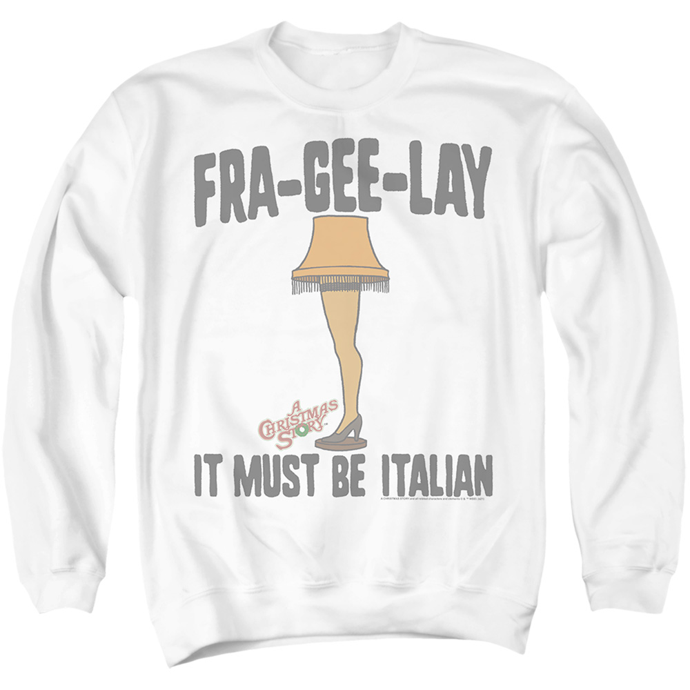 WBM1847-AS-1 A Christmas Story Fra-Gee-Lay Fragile Leg Lamp Adult Crewneck Sweatshirt, White - Small