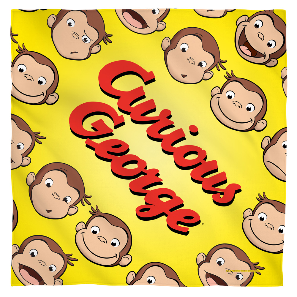 UNI878-BND1-0 Curious George Heads Bandana, White - 22 x 22 in.