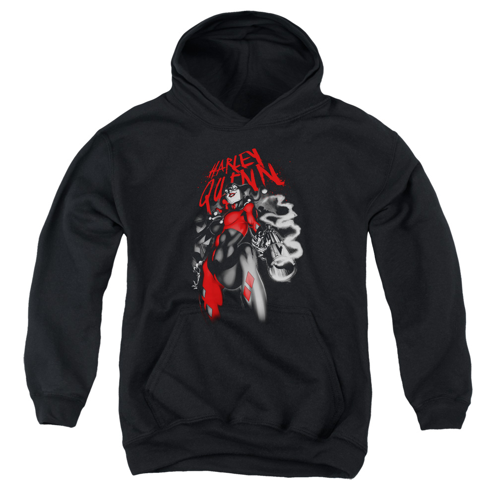 BM2634-YFTH-2 Batman Down The Barrel Youth Hooded Sweatshirt, Black - Medium