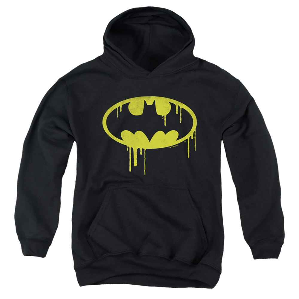 BM3423-YFTH-2 Batman Dripping Logo Youth Hooded Sweatshirt, Black - Medium