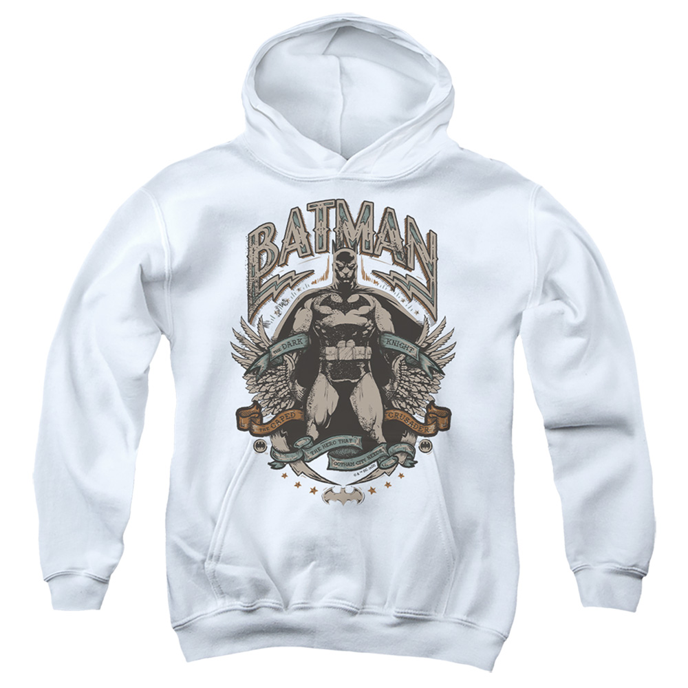 BM3457-YFTH-2 Batman Gotham Hero Youth Hooded Sweatshirt, White - Medium