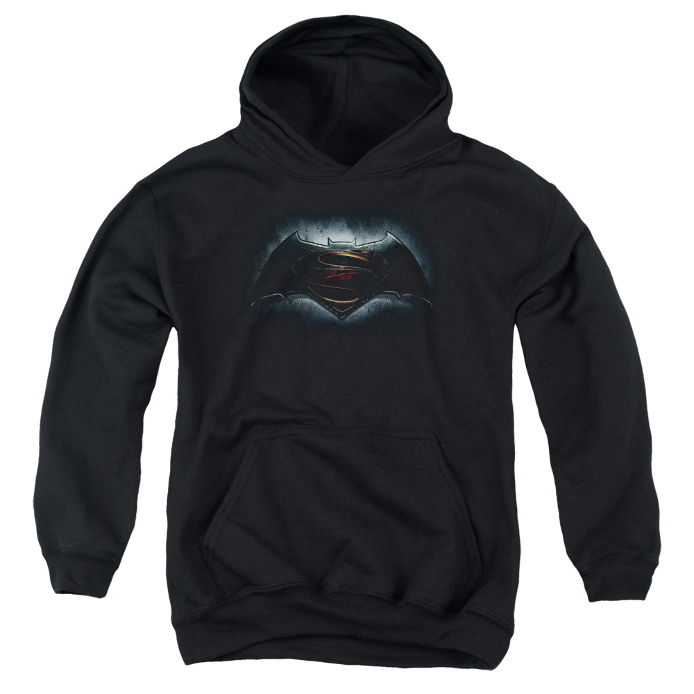 BVS106-YFTH-4 Batman vs Superman Logo Youth Hooded Sweatshirt, Black - Extra Large