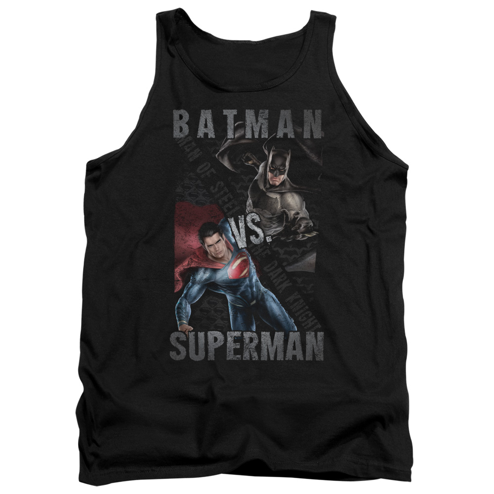 BVS122-TK-4 Batman vs Superman Hero Split Adult Tank Top, Black - Extra Large
