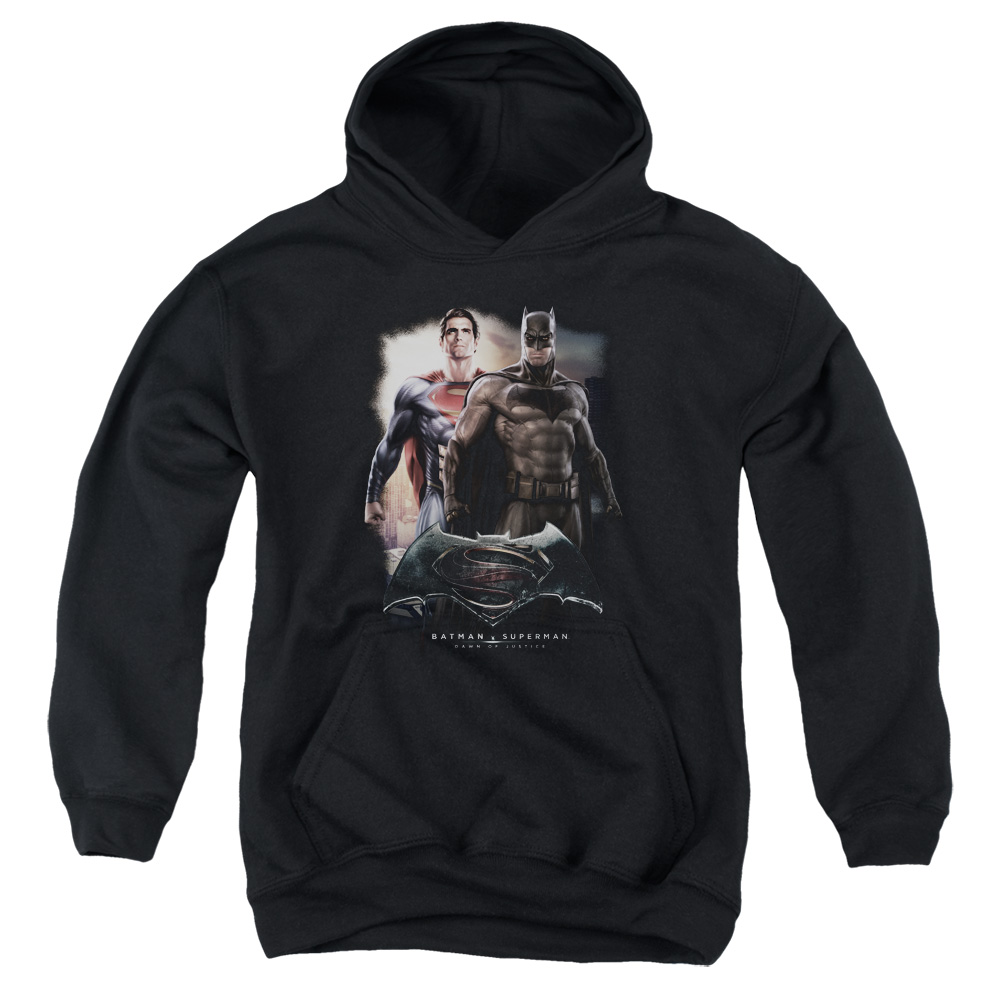 BVS136-YFTH-2 Batman vs Superman Dawn Youth Hooded Sweatshirt, Black - Medium