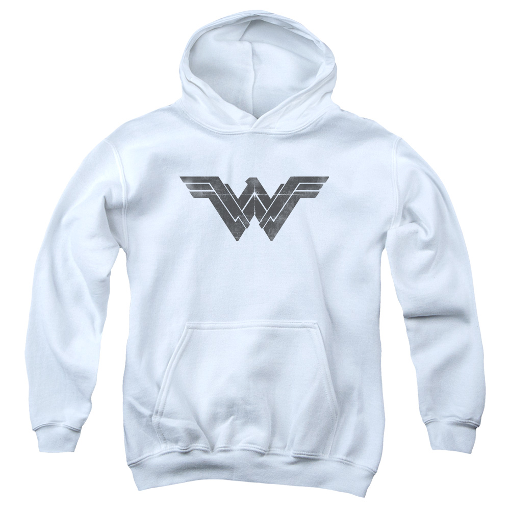 BVS183-YFTH-4 Batman vs Superman Folded & Distressed Youth Hooded Sweatshirt, White - Extra Large