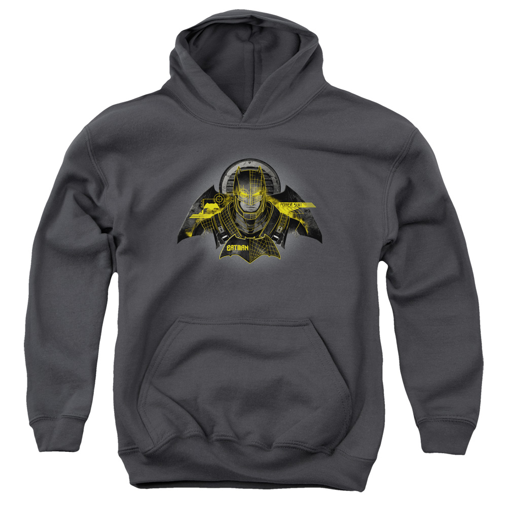 BVS200-YFTH-4 Batman vs Superman Batman Tech Youth Hooded Sweatshirt, Charcoal - Extra Large