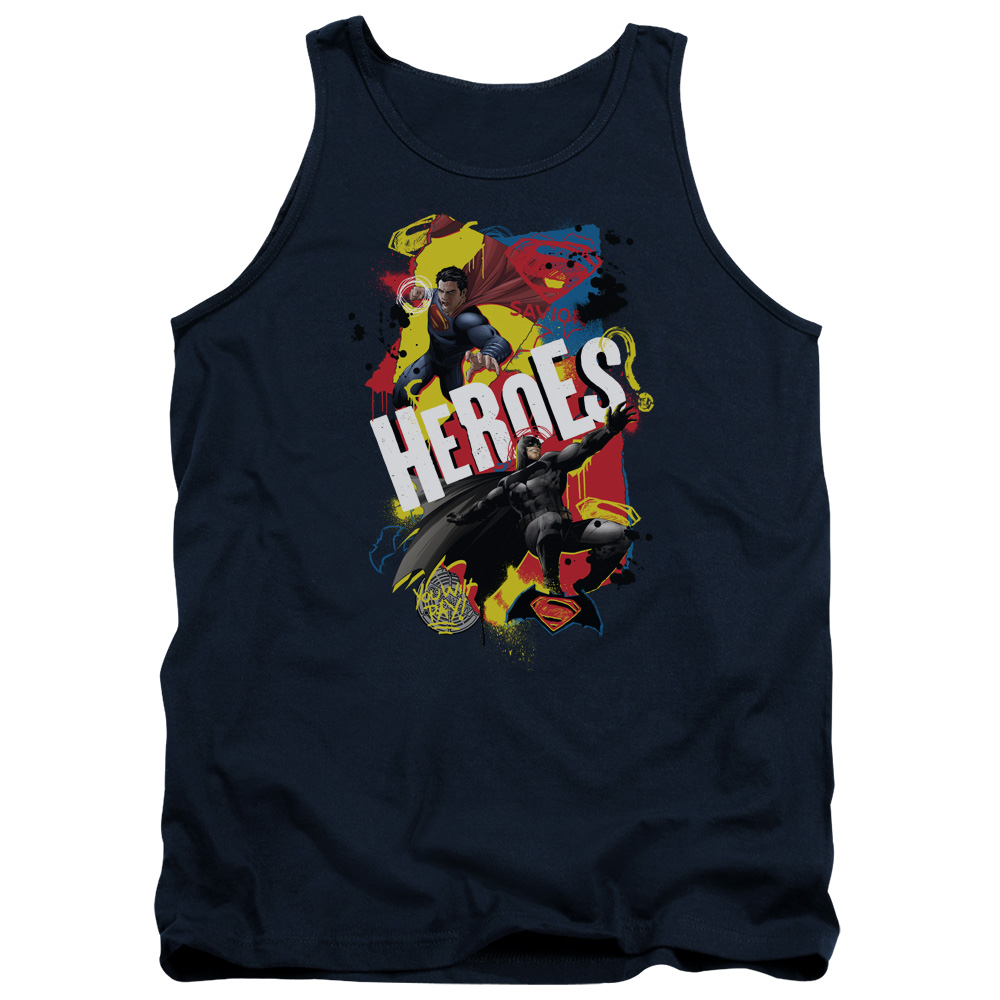 BVS202-TK-3 Batman vs Superman Double Hero Adult Tank Top, Navy - Large