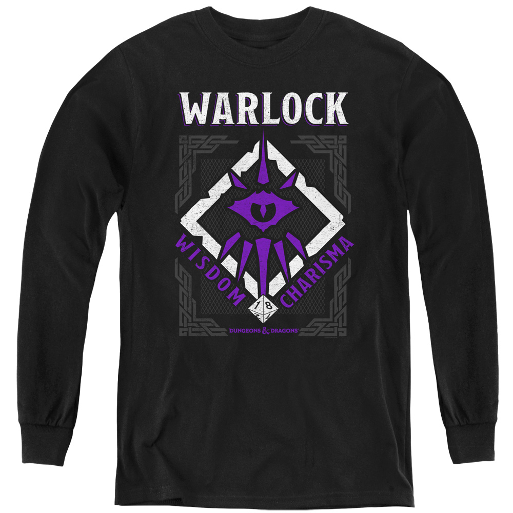 HBRO666-YL-2 Dungeons & Dragons Warlock Long Sleeve Youth T-Shirt, Black - Medium