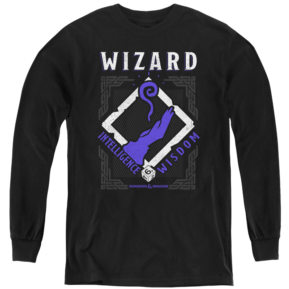 HBRO667-YL-2 Dungeons & Dragons Wizard Long Sleeve Youth T-Shirt, Black - Medium