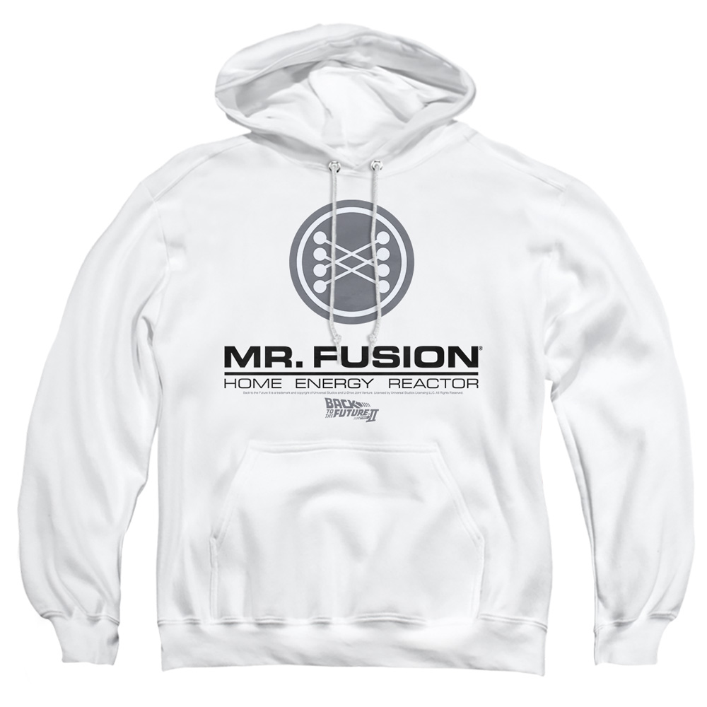 UNI359-AFTH-1 Back to the Future II Mr. Fusion Logo Adult Pullover Hoodie, White - Small