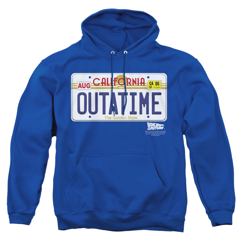 UNI509-AFTH-4 Back to the Future Outatime Plate Adult Pullover Hoodie, Royal - Extra Large