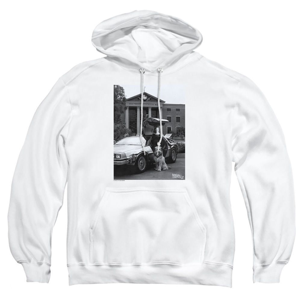 UNI565-AFTH-1 Back to the Future II Einstein Adult Pullover Hoodie, White - Small