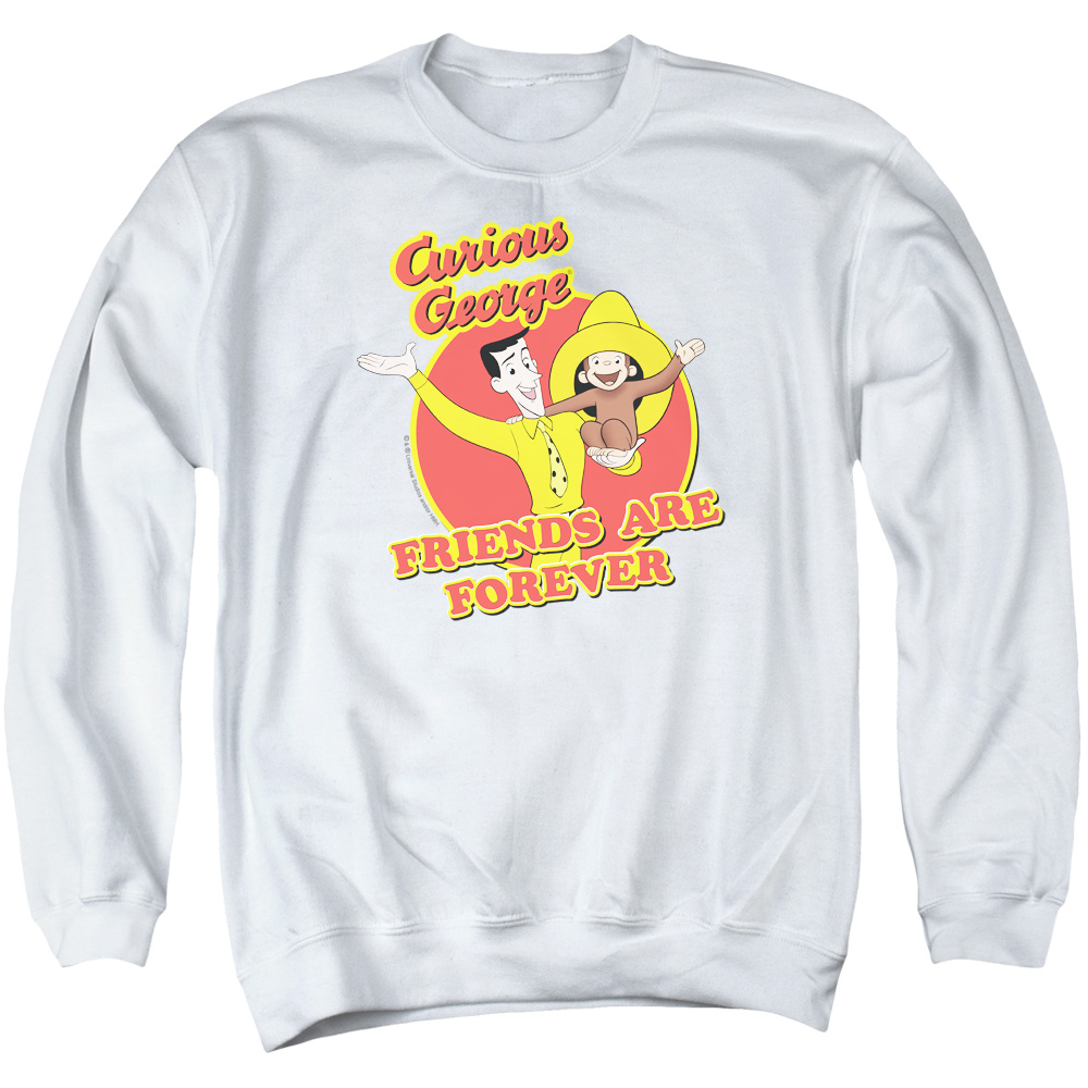 UNI661-AS-3 Curious George Friends Adult Crewneck Sweatshirt, White - Large