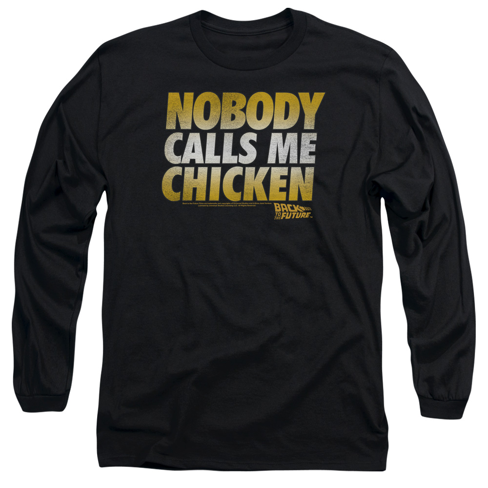 UNI916-AL-4 Back to the Future Chicken Adult Long Sleeve T-Shirt, Black - Extra Large