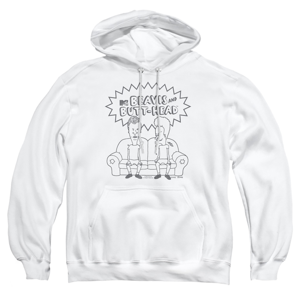 MTV160-AFTH-2 Beavis & Butthead Couch Logo Adult Pullover Hoodie, White - Medium