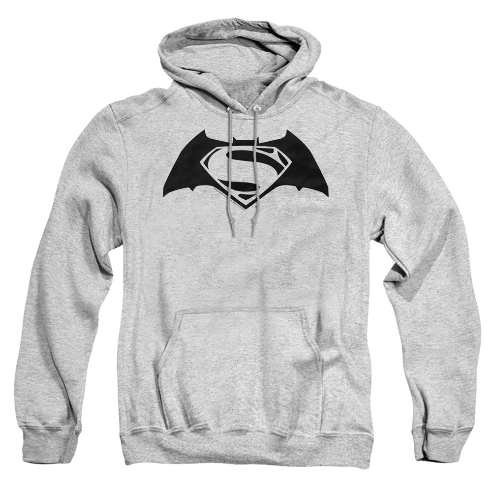 BVS107D-AFTH-3 Batman vs Superman Simple Logo Adult Pullover Hoodie, Athletic Heather - Large