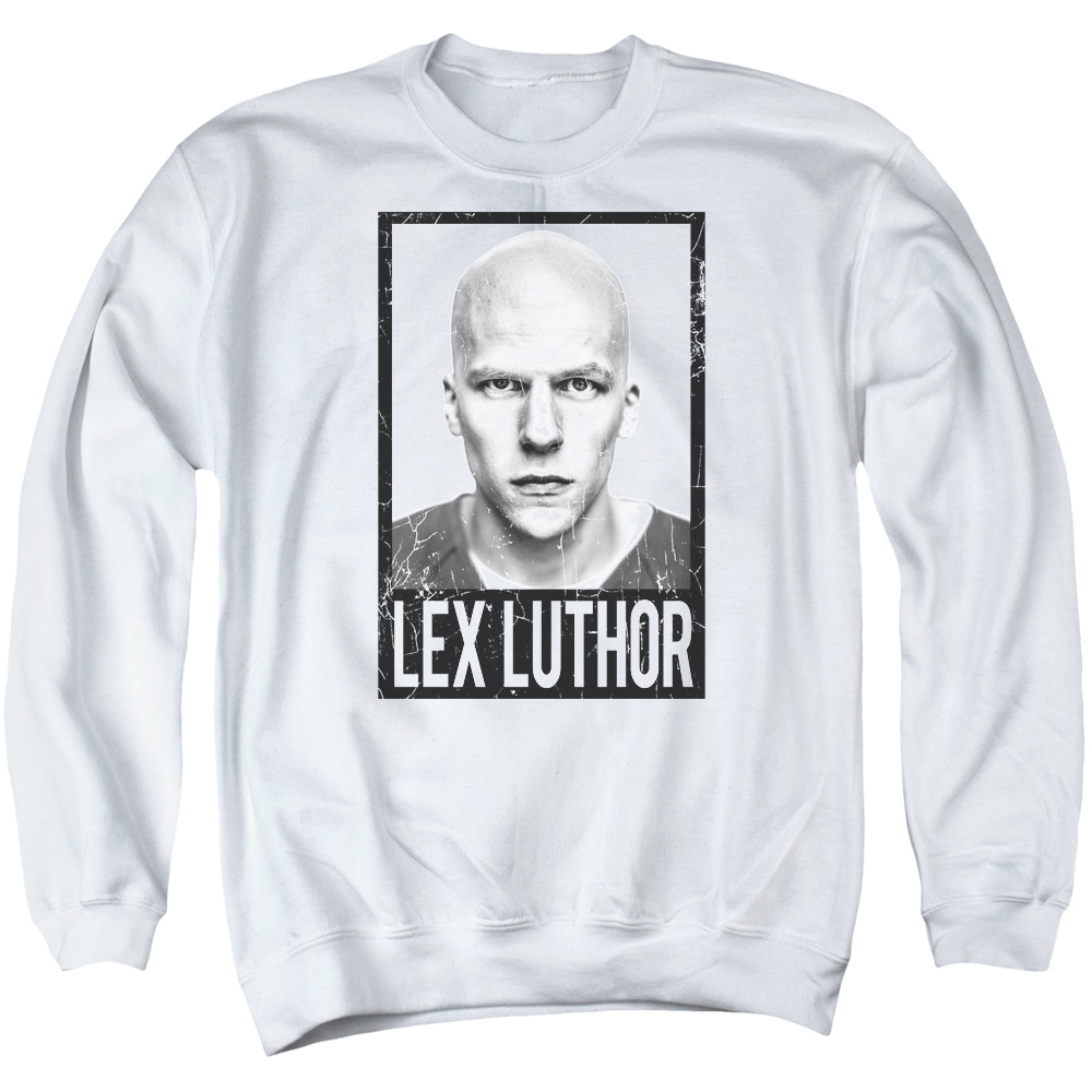 BVS182-AS-1 Batman vs Superman Luthor Adult Crewneck Sweatshirt, White - Small