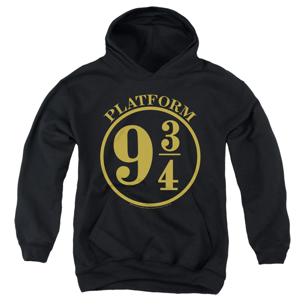 HP7003-YFTH-2 Harry Potter 9 3 by 4 Youth Hooded Sweatshirt, Black - Medium