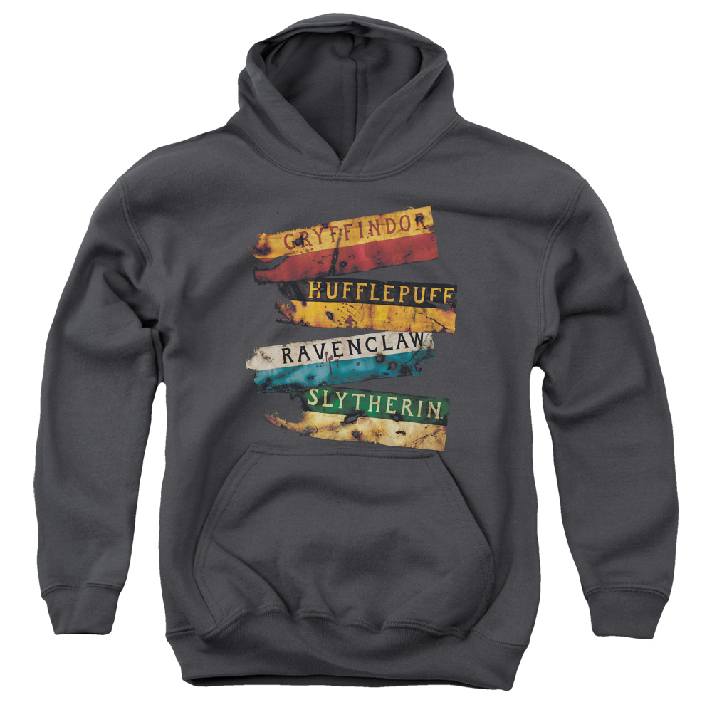 HP8002-YFTH-2 Harry Potter Burnt Banners Youth Hooded Sweatshirt, Charcoal - Medium