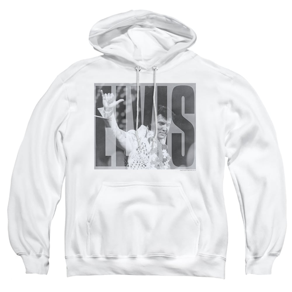 ELV850-AFTH-2 Elvis Presley Aloha Gray Adult Pullover Hoodie, White - Medium