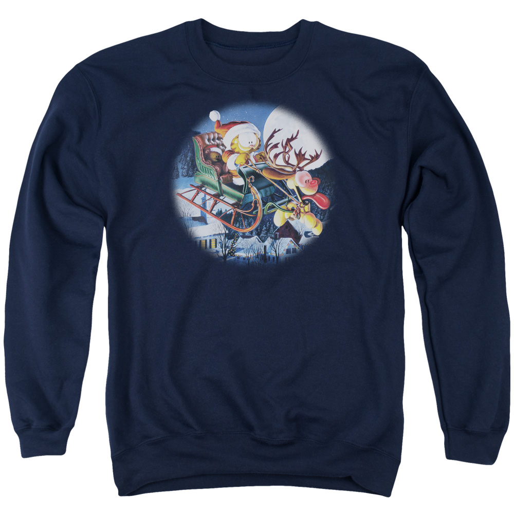 GAR307-AS-2 Garfield Moonlight Ride Adult Crewneck Sweatshirt, Navy - Medium