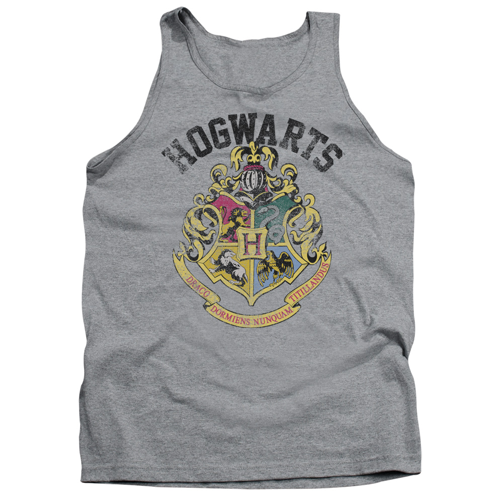 HP8073-TK-2 Harry Potter Hogwarts Crest Adult Tank Top, Athletic Heather - Medium