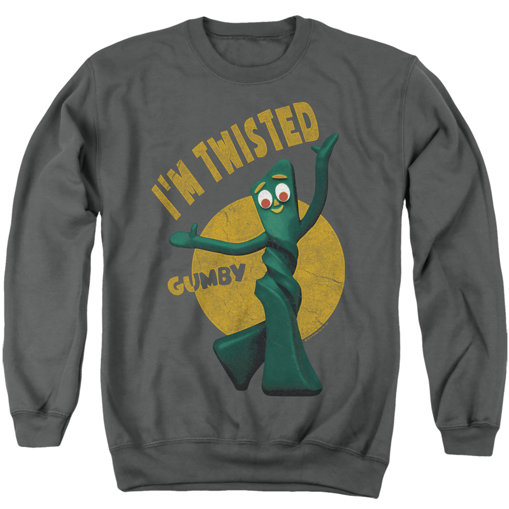 GMB101-AS-2 Gumby Twisted Adult Crewneck Sweatshirt, Charcoal - Medium