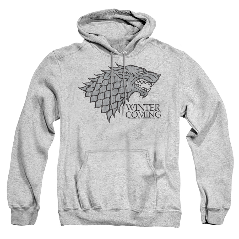 GOT264-AFTH-2 Game of Thrones Startk Winter Is Coming On Gray Adult Pullover Hoodie, Athletic Heather - Medium