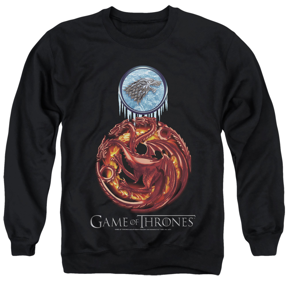 GOT223-AS-4 Game of Thrones Combined Targaryn & Stark Adult Crewneck Sweatshirt, Black - Extra Large