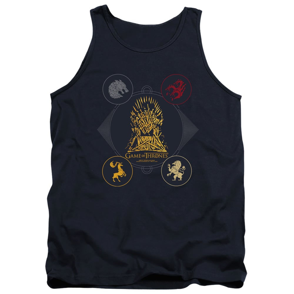 GOT227-TK-4 Game of Thrones 4 Houses 4 The Throne Adult Tank Top, Navy - Extra Large