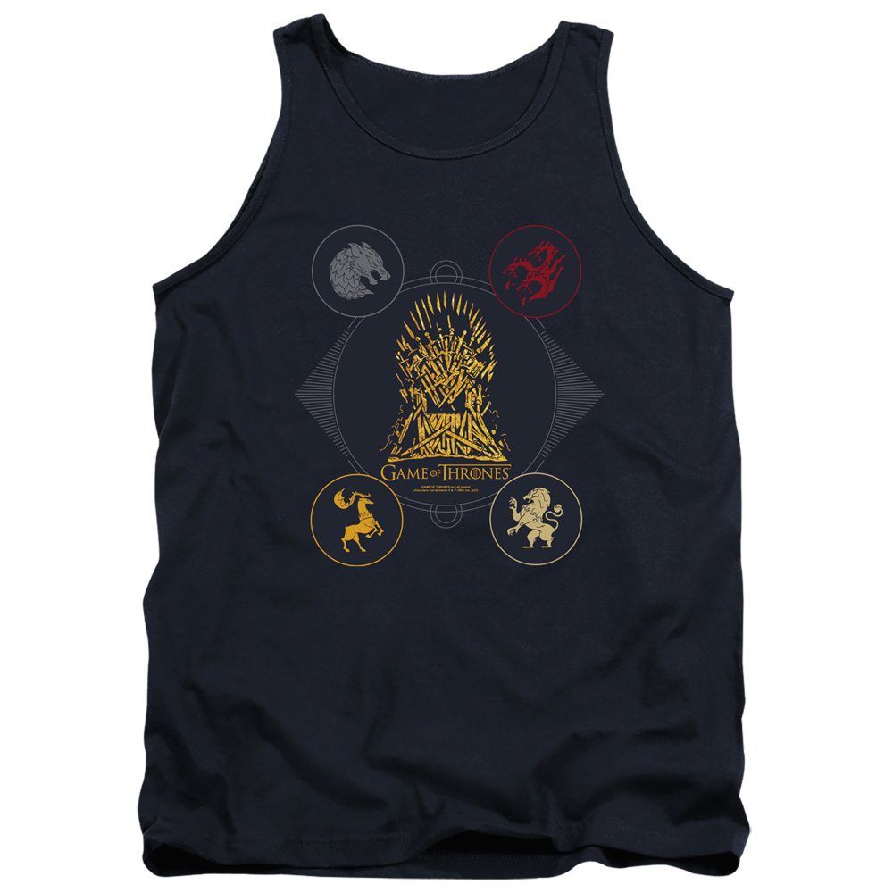 GOT227-TK-5 Game of Thrones 4 Houses 4 The Throne Adult Tank Top, Navy - 2X