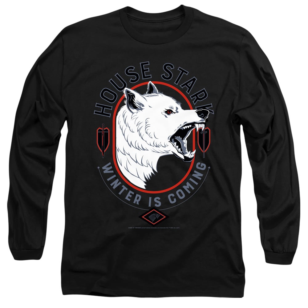 GOT129-AL-1 Game of Thrones House Stark Winter Is Coming Adult Long Sleeve T-Shirt, Black - Small