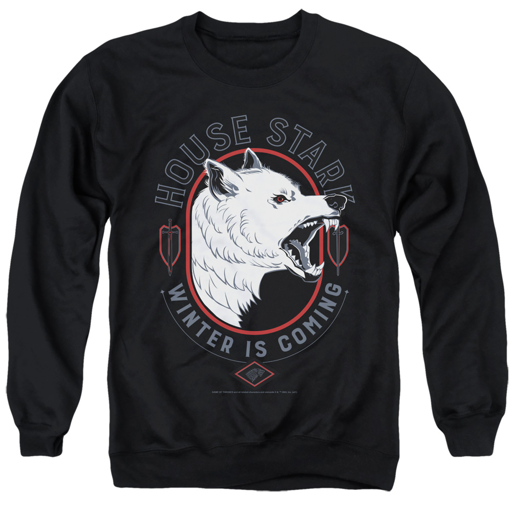 GOT129-AS-3 Game of Thrones House Stark Winter Is Coming Adult Crewneck Sweatshirt, Black - Large