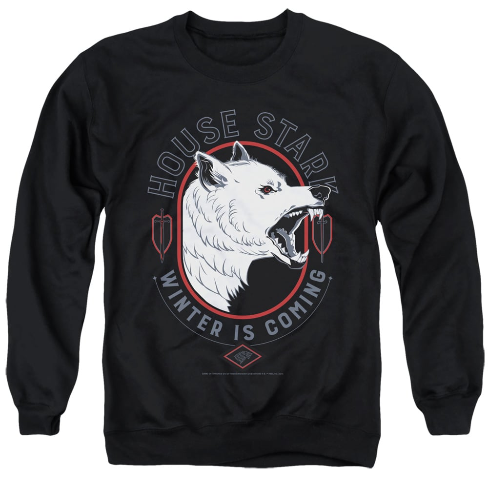 GOT129-AS-6 Game of Thrones House Stark Winter Is Coming Adult Crewneck Sweatshirt, Black - 3X