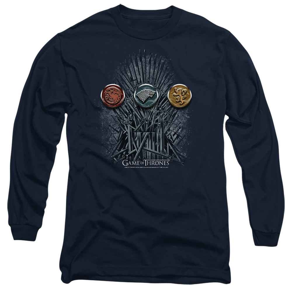 GOT143-AL-6 Game of Thrones for The Throne Sigils Adult Long Sleeve T-Shirt, Navy - 3X