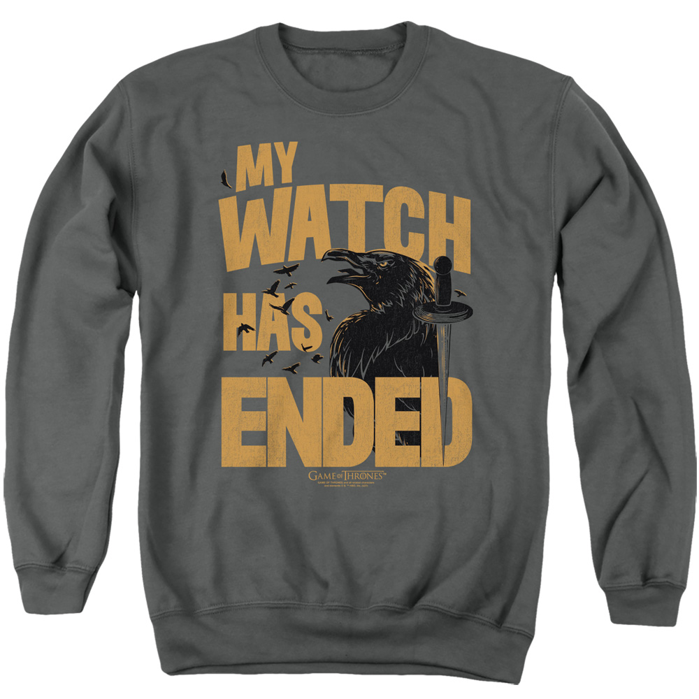 GOT241-AS-5 Game of Thrones My Watch Has Ended Adult Crewneck Sweatshirt, Charcoal - 2X