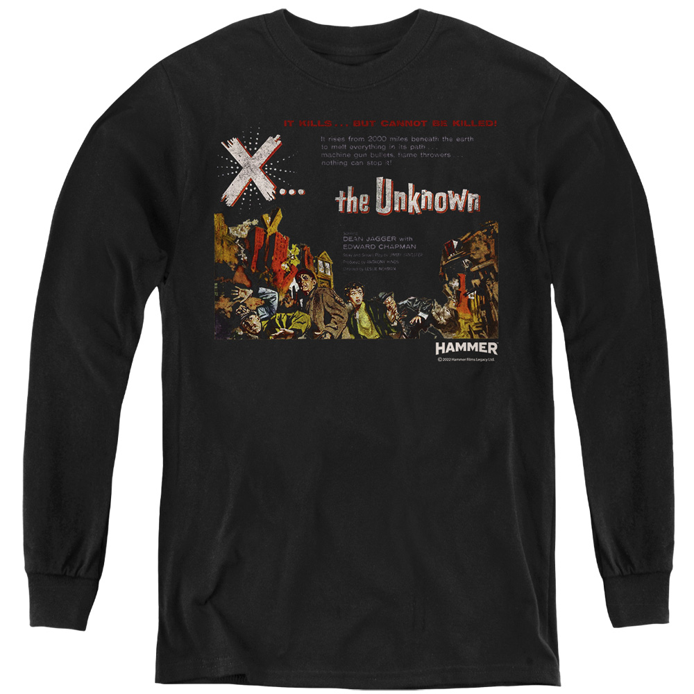 HHOH10028-YL-3 Hammer House of Horror The Unkknown Long Sleeve Youth T-Shirt, Black - Large