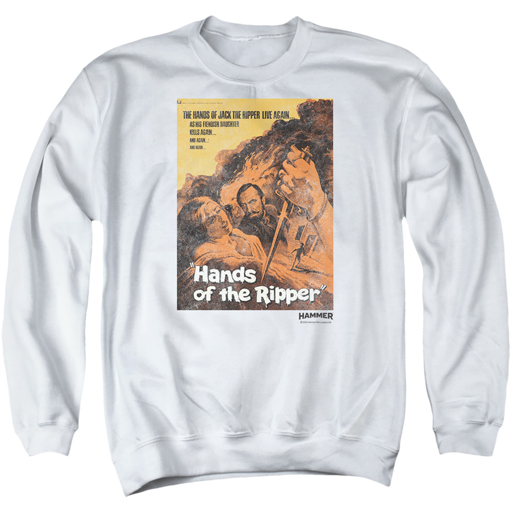 HHOH10007-AS-4 Hammer House of Horror Hands of the Ripper Adult Crewneck Sweatshirt, White - Extra Large