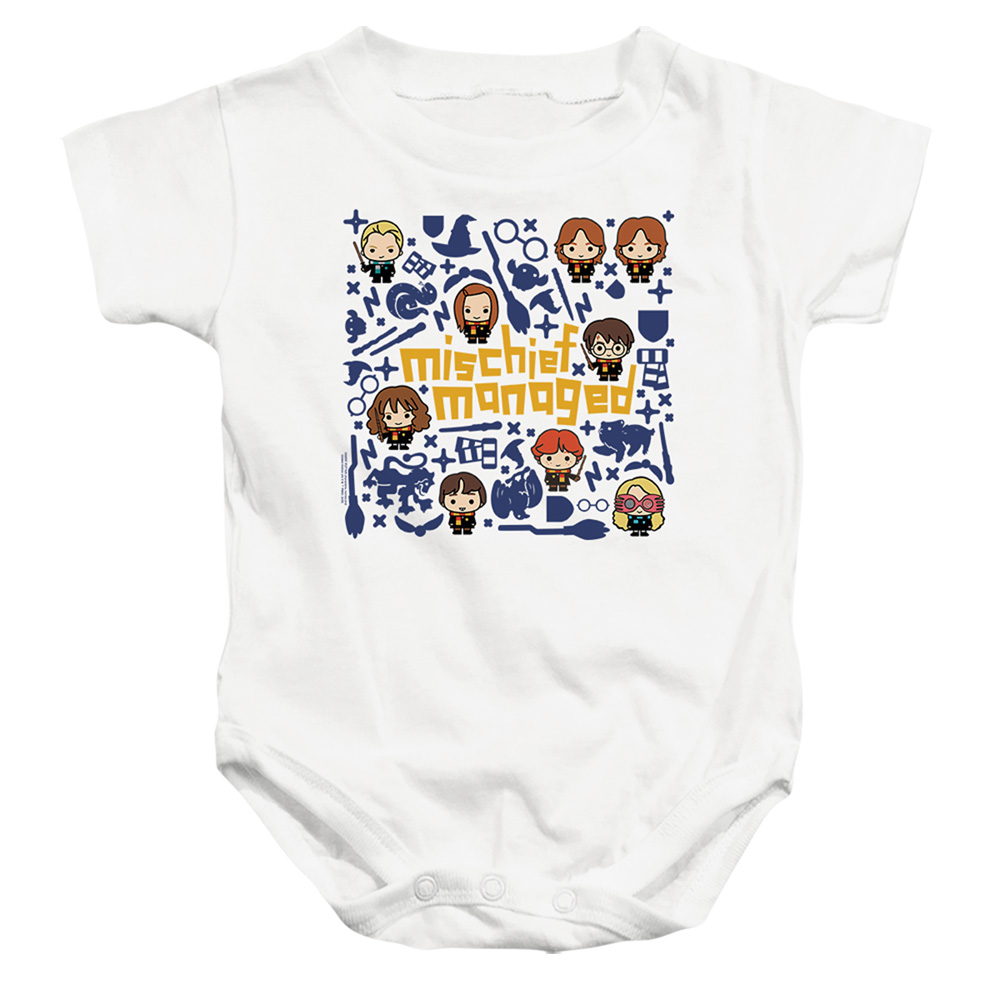 HP8389-SS-2 Harry Potter Mischief Managed Chibis Infant Snapsuit, White - Medium - 12 Month