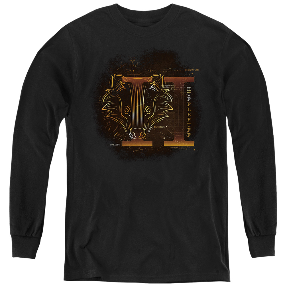 HP8476-YL-3 Harry Potter Celestial Nomad Hufflepuff Long Sleeve Youth T-Shirt, Black - Large