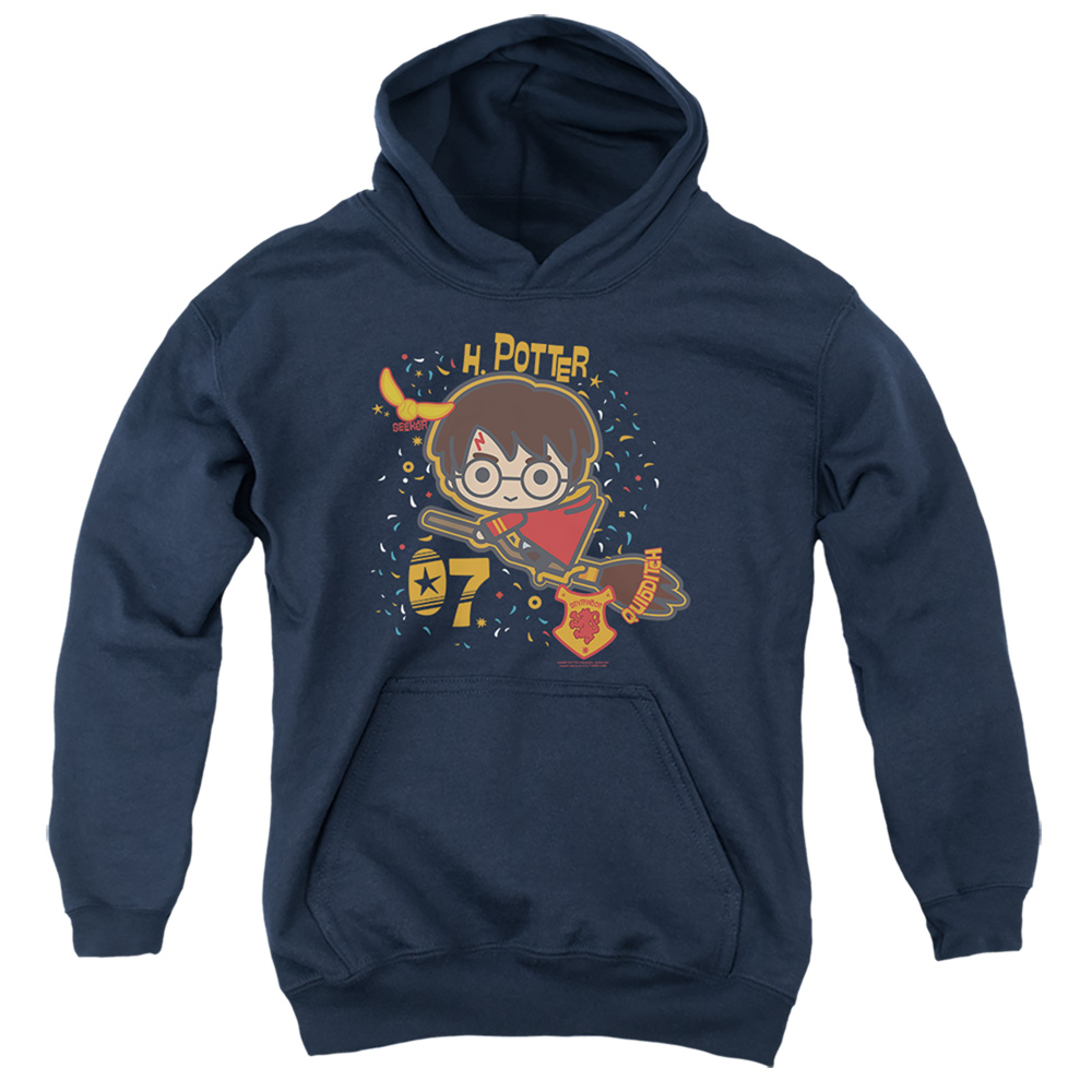 HP8390-YFTH-4 Harry Potter 07 Quidditch Chibi Youth Hooded Sweatshirt, Navy - Extra Large