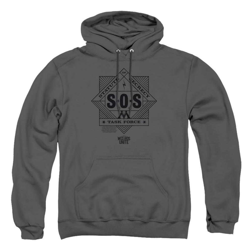 HP9046-AFTH-5 Harry Potter Wizards Unite Sos Task Force Adult Pullover Hoodie, Charcoal - 2X