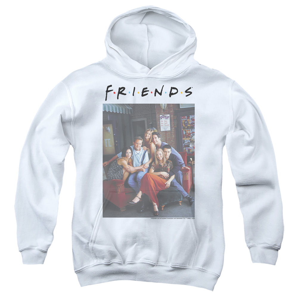 WBT1310-YFTH-2 Friends Characters 2 Youth Hooded Sweatshirt, White - Medium