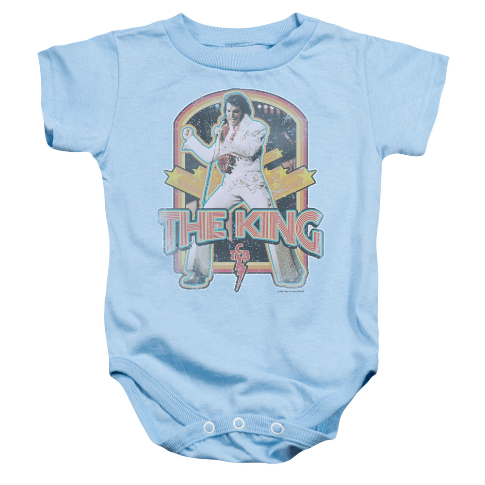 ELV717-SS-1 Elvis Presley Distressed King Infant Snapsuit, Light Blue - Small - 6 Month