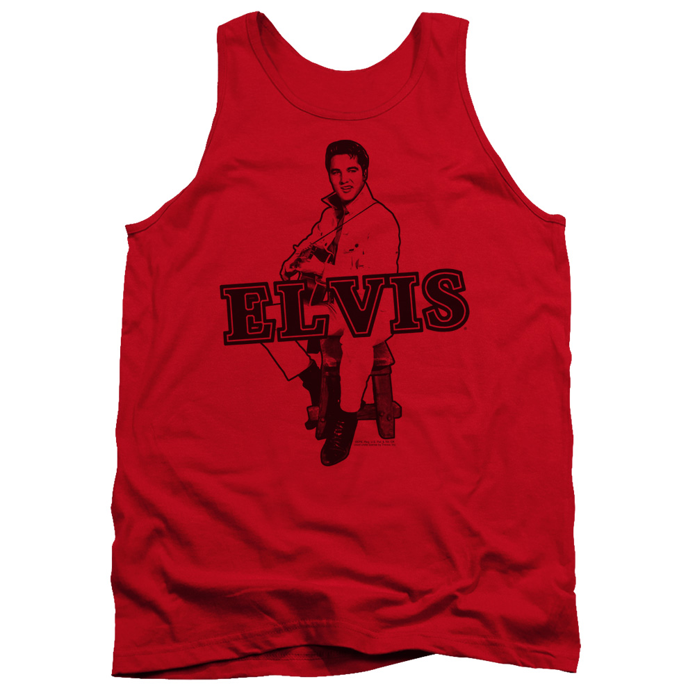 ELV730-TK-2 Elvis Presley Jamming Adult Tank Top, Red - Medium