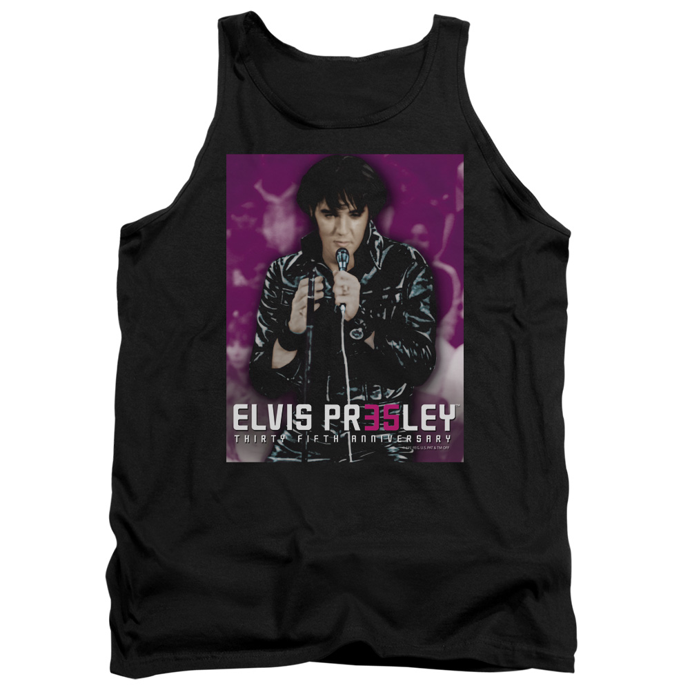 ELV749-TK-2 Elvis Presley 35 Leather Adult Tank Top, Black - Medium