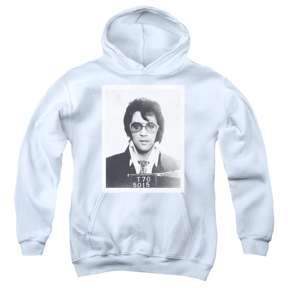 ELV778-YFTH-3 Elvis Presley Framed Youth Hooded Sweatshirt, White - Large