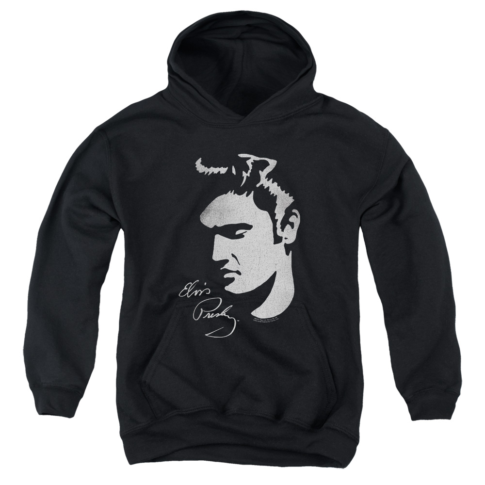 ELV825-YFTH-4 Elvis Presley Simple Face Youth Hooded Sweatshirt, Black - Extra Large
