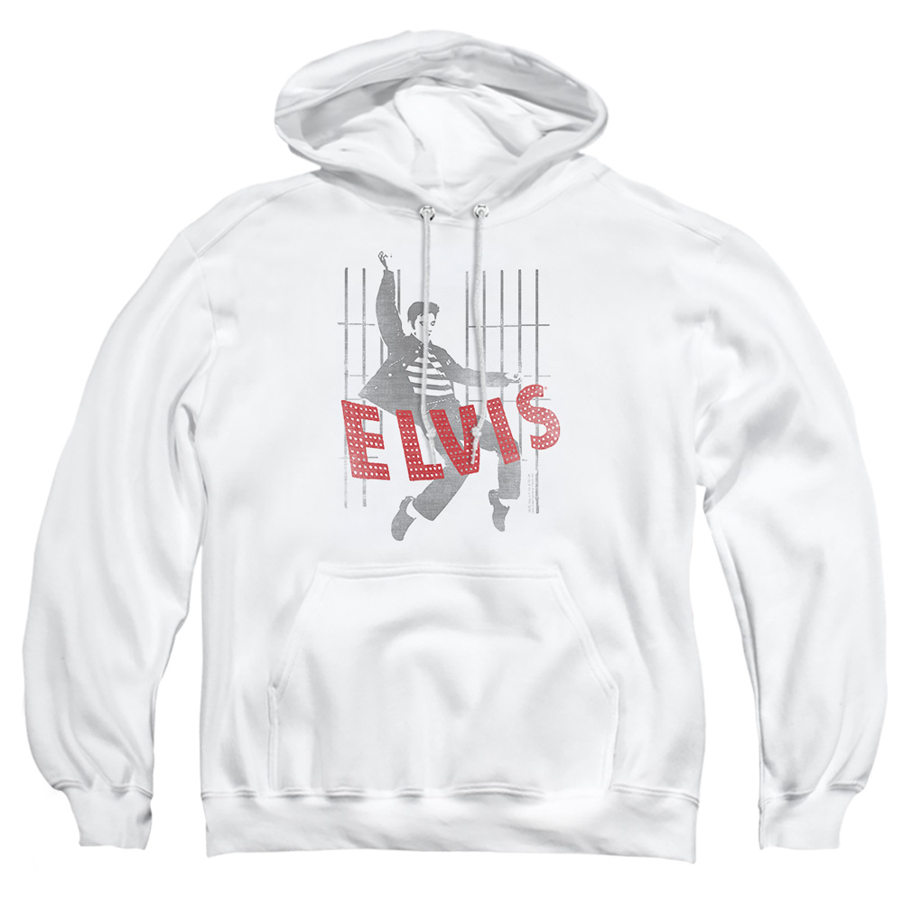 ELV810-AFTH-3 Elvis Presley Iconic Pose Adult Pullover Hoodie, White - Large