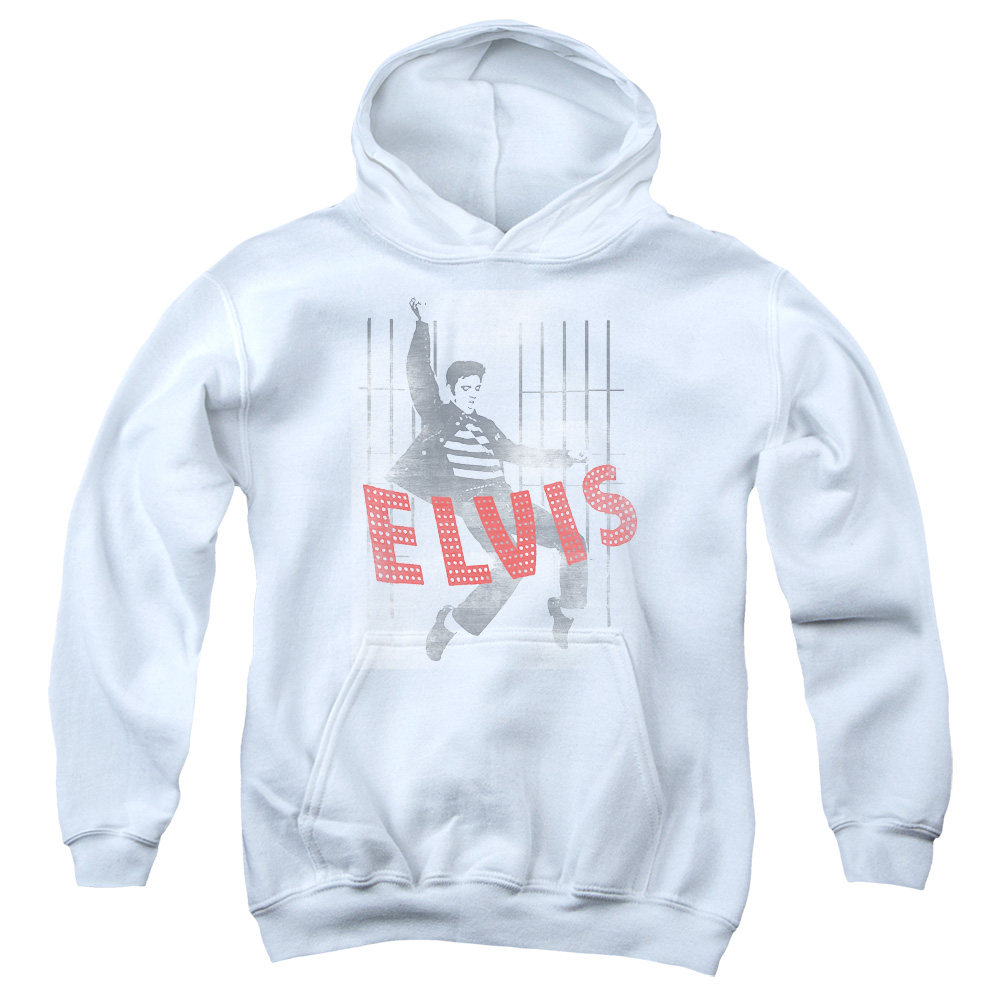 ELV810-YFTH-2 Elvis Presley Iconic Pose Youth Hooded Sweatshirt, White - Medium